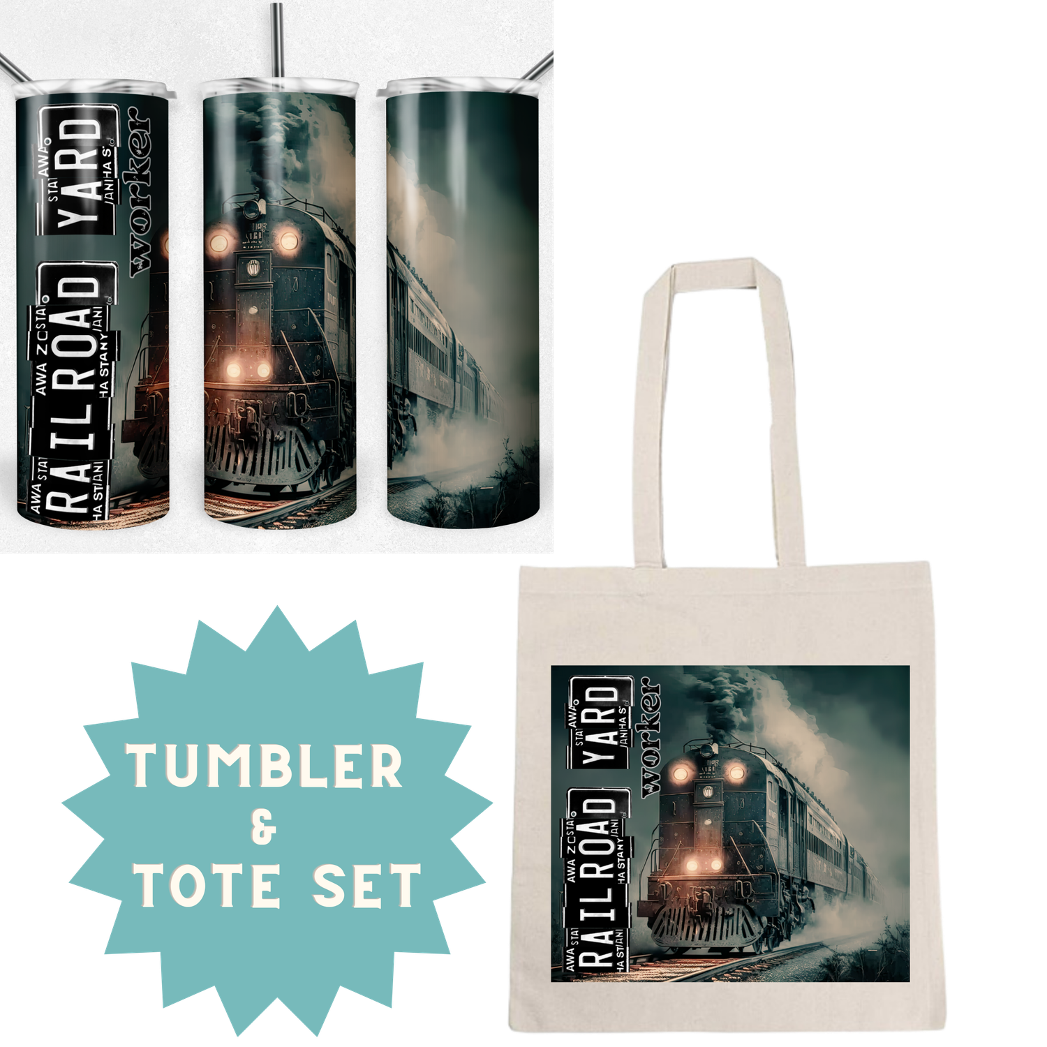Railroad Yard Worker Tumbler &amp; Tote Set