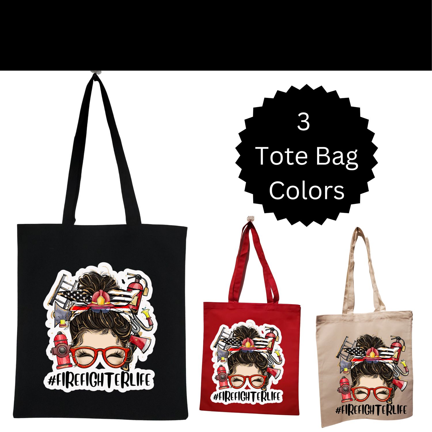 ​#FirefighterLife Personalized Tote – Black Hair