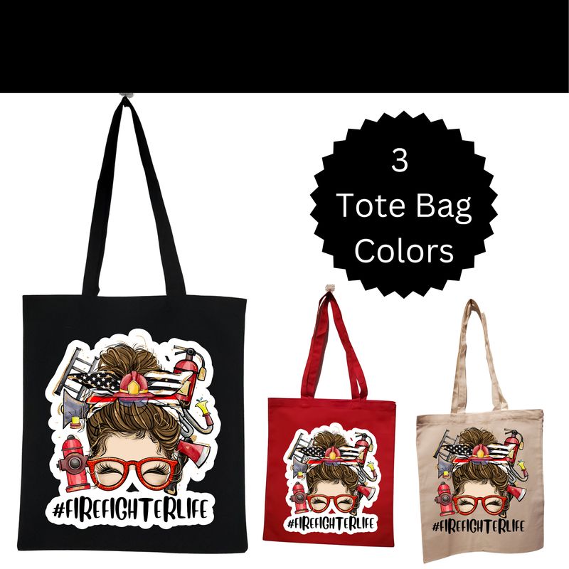 ​#FirefighterLife Personalized Tote – Brown Hair