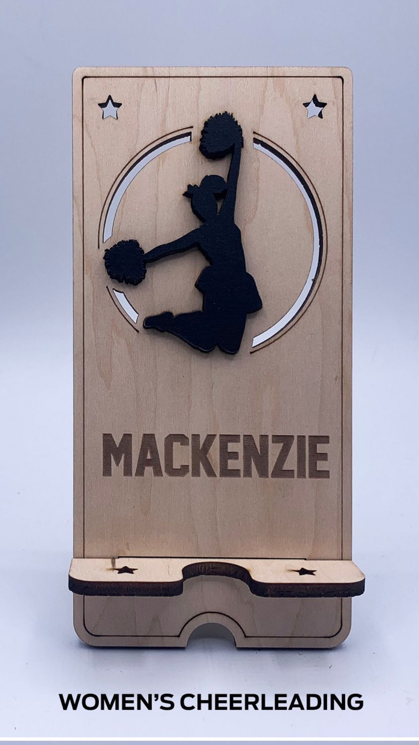 Custom Wooden Cell Phone Stand – Cheerleading Edition