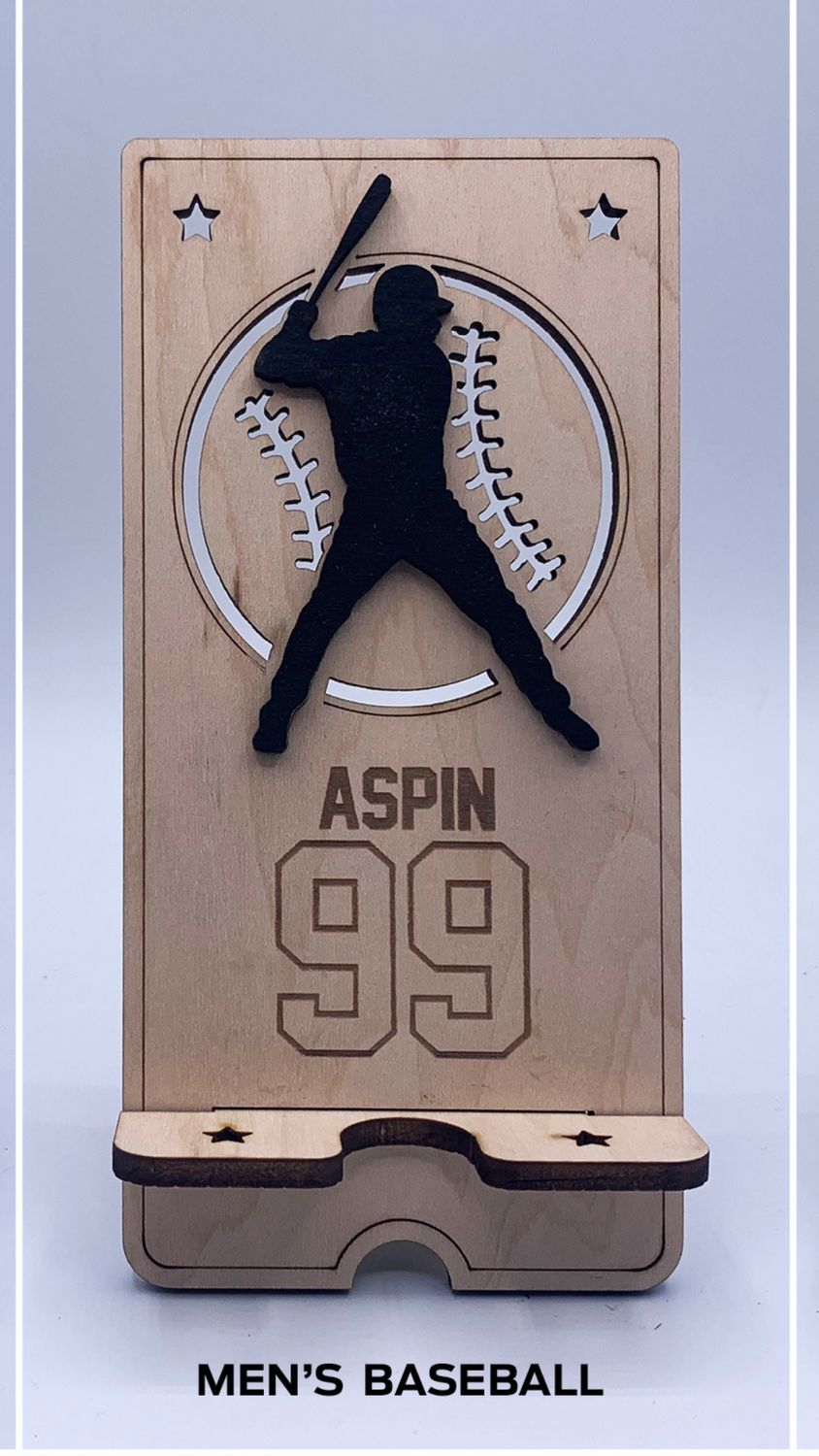 Custom Wooden Cell Phone Stand – Baseball Edition