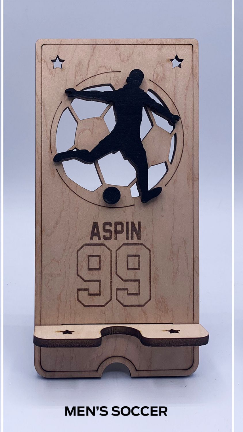 Custom Wooden Cell Phone Stand – Soccer Edition