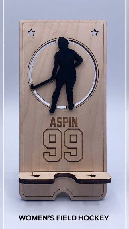 Custom Wooden Cell Phone Stand – Field Hockey Edition