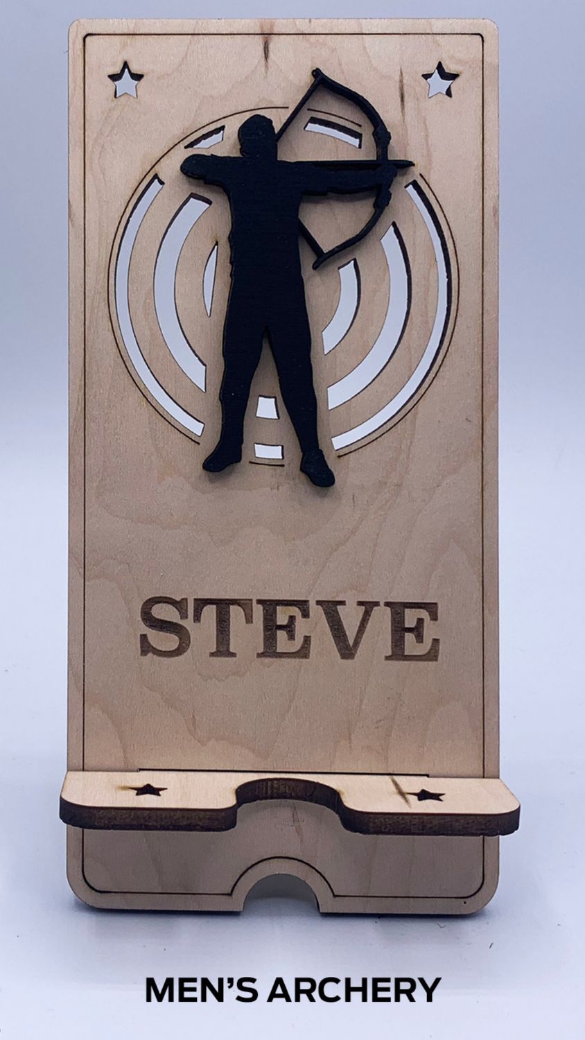 Custom Wooden Cell Phone Stand – Archery Edition