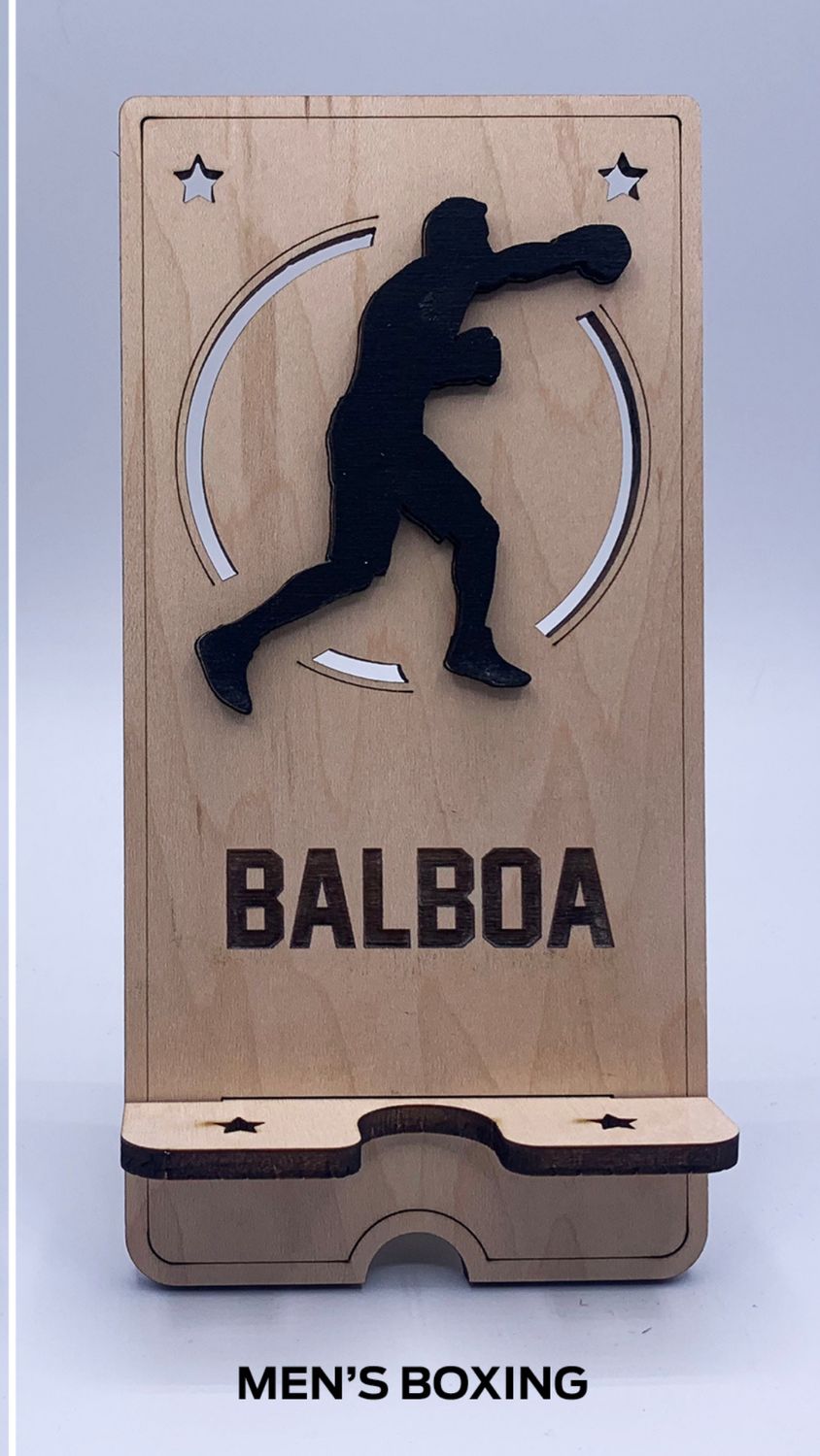 Custom Wooden Cell Phone Stand – Boxing Edition