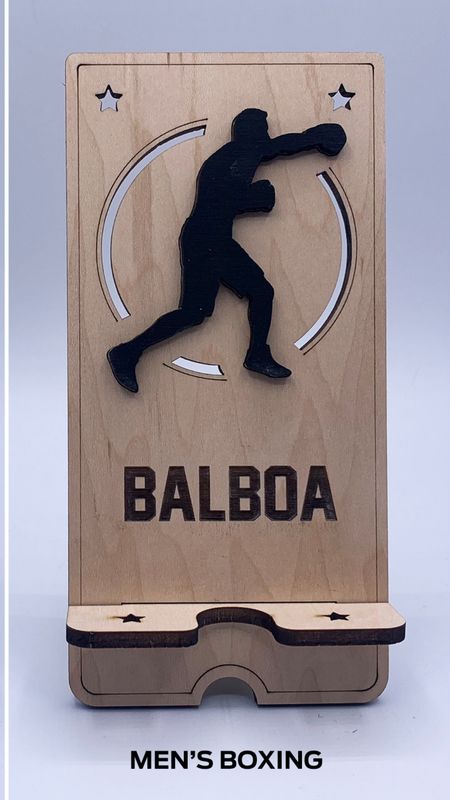 Custom Wooden Cell Phone Stand – Boxing Edition