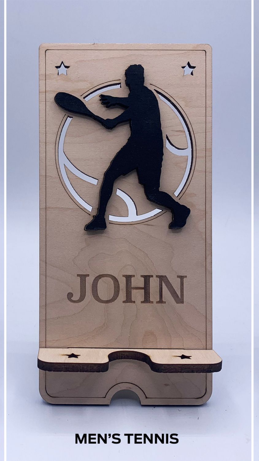 Custom Wooden Cell Phone Stand –Tennis Edition