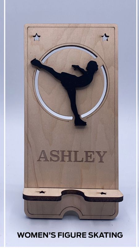 Custom Wooden Cell Phone Stand –Figure Skating Edition