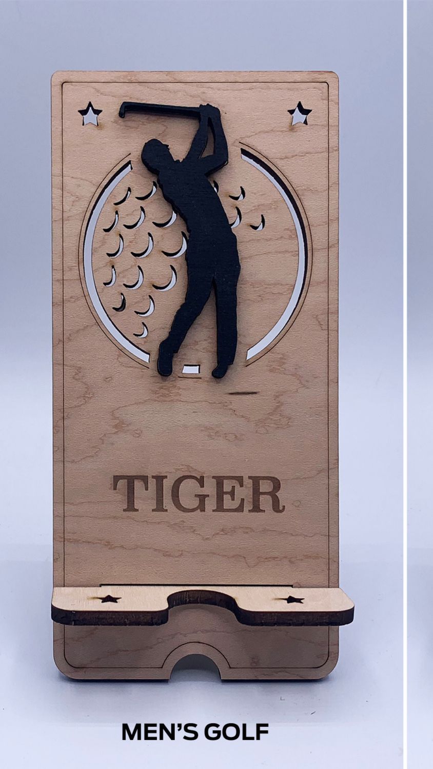 Custom Wooden Cell Phone Stand –Golf Edition