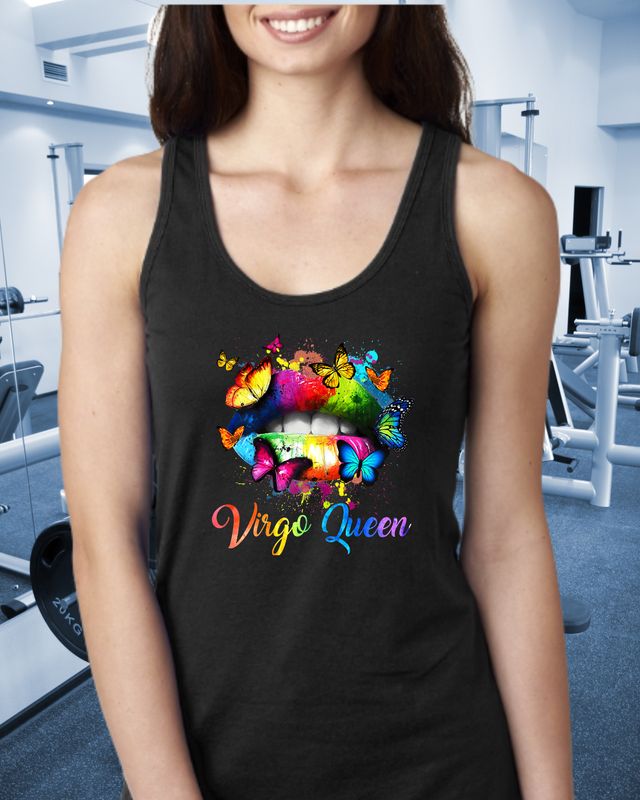 Virgo Queen Rainbow Lips &amp; Racerback Butterflies Tank Top