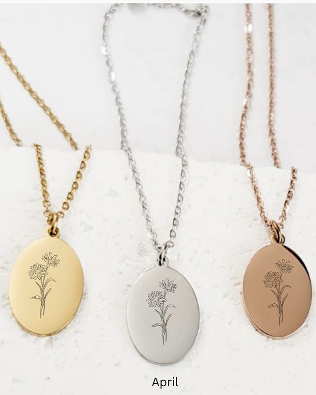 Birth Month Flower Pendant Necklace - Personalized &amp; Customizable