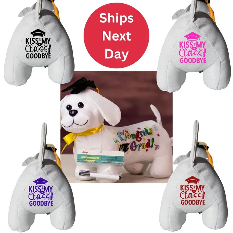 Autograph Graduation Dog- Kiss My Class Goodbye  Lip and Diploma