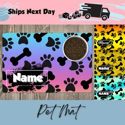 Personalized Pet Mat for Food Dishes or Litter Box - Style 6
