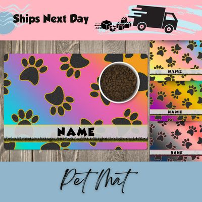 Personalized Pet Mat for Food Dishes or Litter Box - Style 7