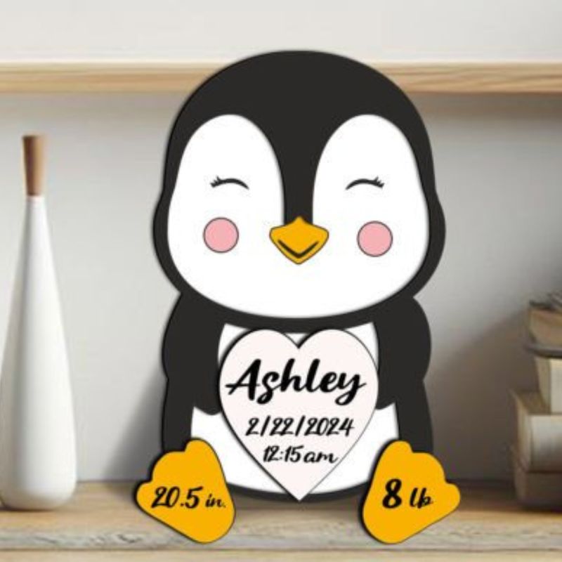Personalized Penguin Baby Birth Stats Sign