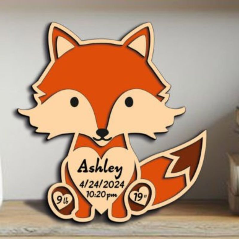 Personalized Fox Baby Birth Stats Sign