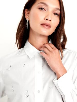 Camisa corta con botones y brillos Blanca