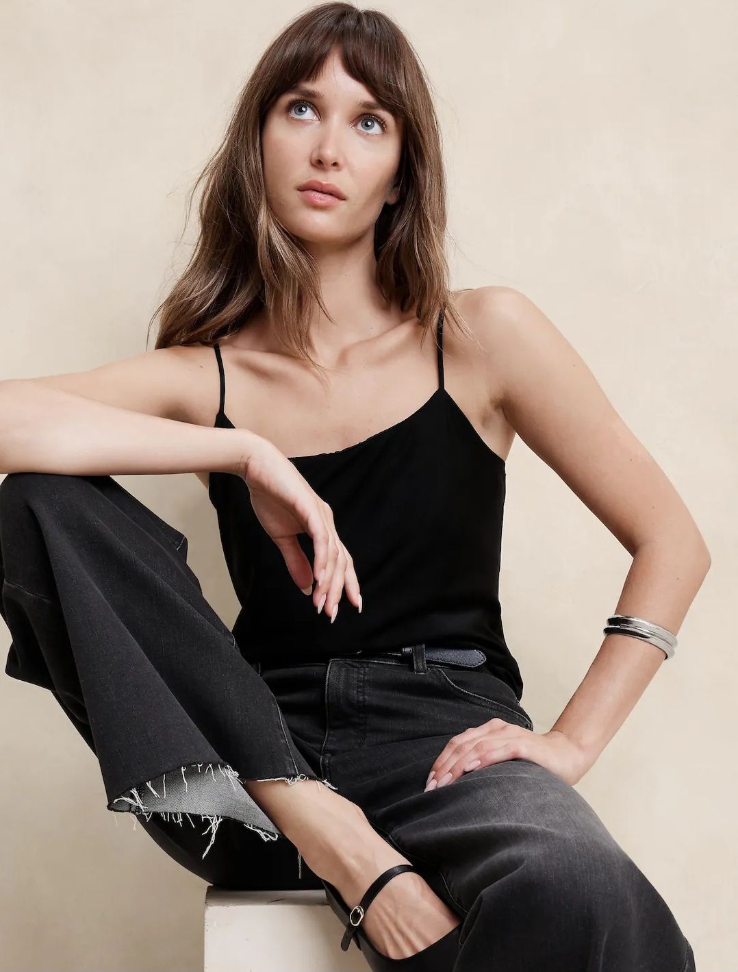 Camisola de Tirantes de Satin-Negro