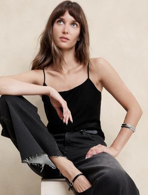 Camisola de Tirantes de Satin-Negro