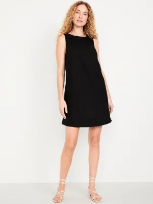 ​Vestido recto corto de mezcla de lino Negro