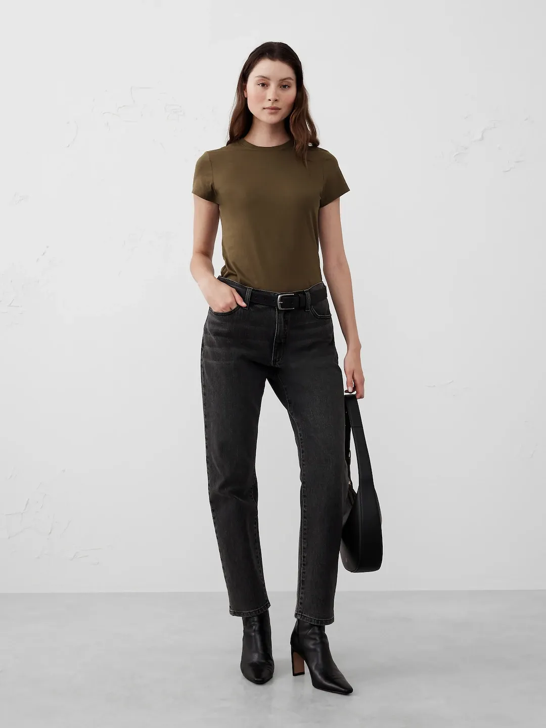 Camiseta ajustada de algodón premium-Verde Olivo