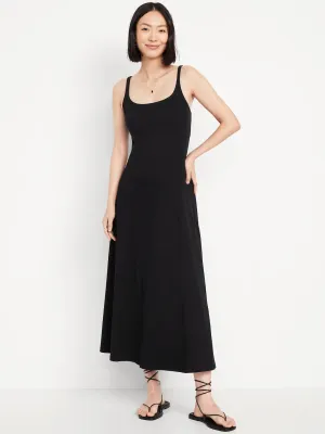 Vestido Maxi Largo Acanalado Sin Mangas- Negro