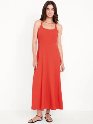 Vestido Maxi Largo Acanalado Sin Mangas- Naranja
