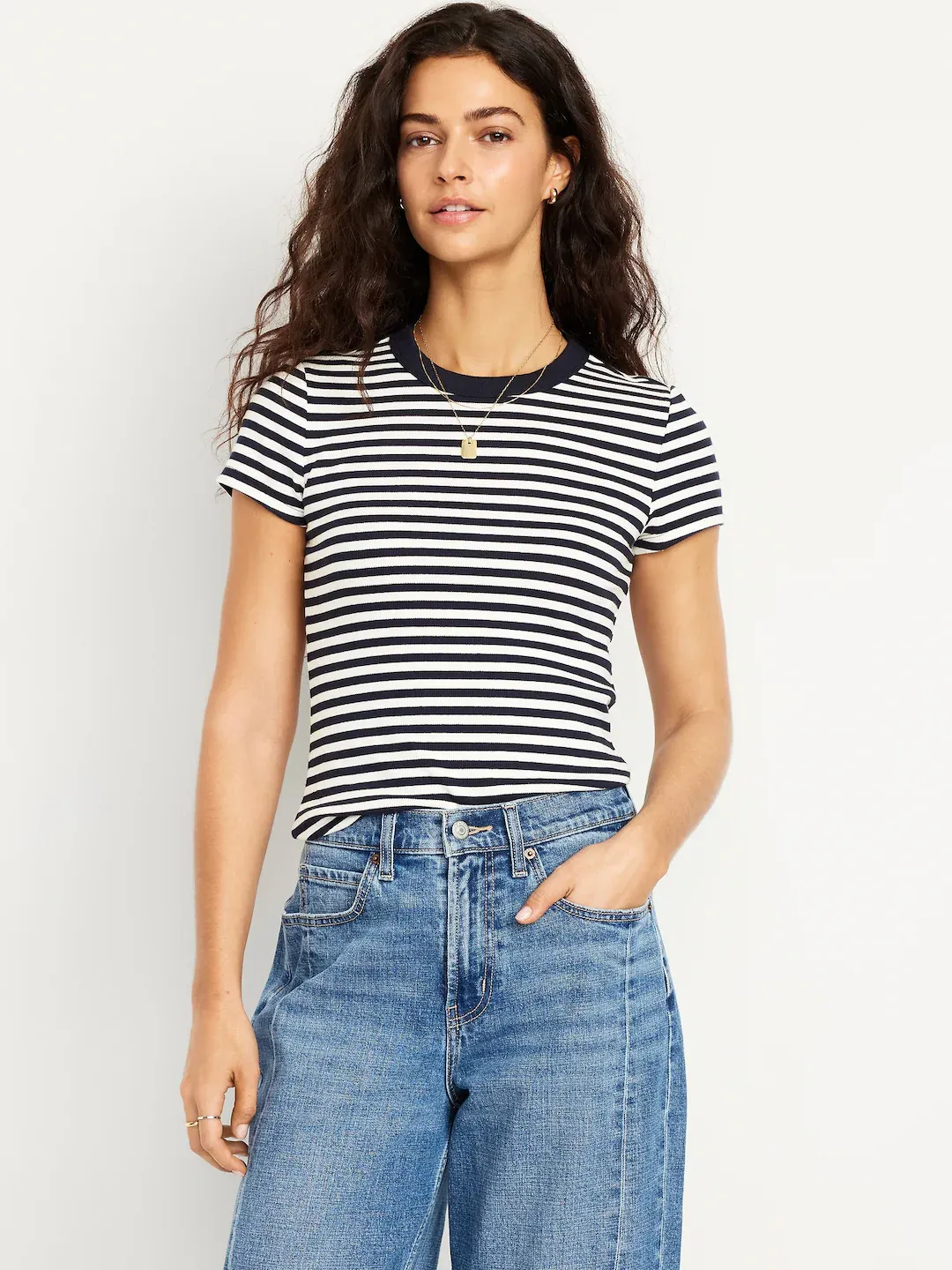 Camiseta de rayas ajustada Azul Marino y Blanco