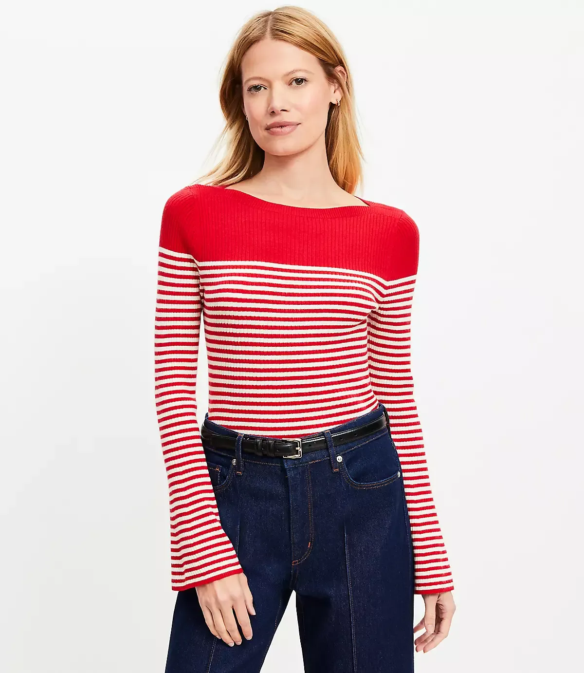 Manga acampanada con cuello barco a rayas