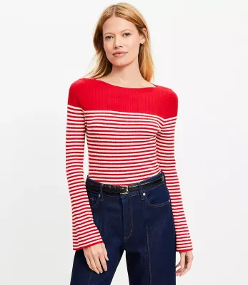 Manga acampanada con cuello barco a rayas