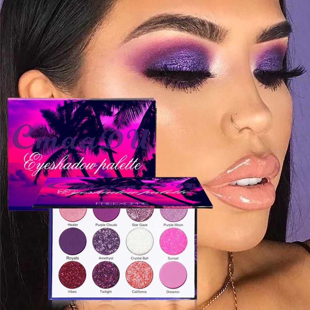 12 Colors Purple Neon Pigments Matte Eyeshadow Palette