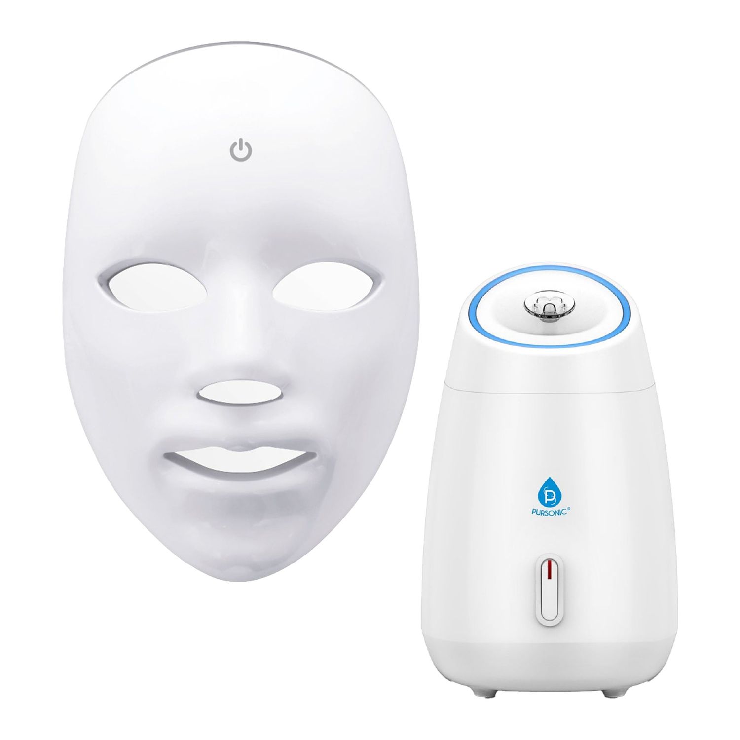 7-in-1 LED Light Therapy Face Mask &amp; Pursonic Facial Steamer Hot Mist Moisturizing Spa Bundle