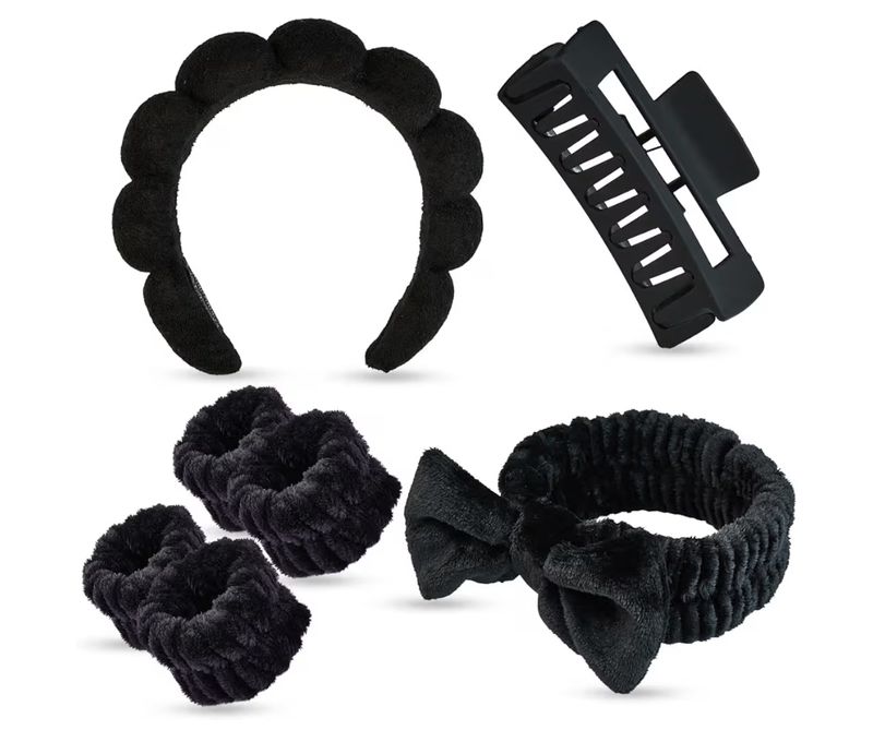 7 Pc Spa Set, Facial Wristband, Skincare Headband, College Style Girl Gift, Hair Accessories for Women &amp; Girls