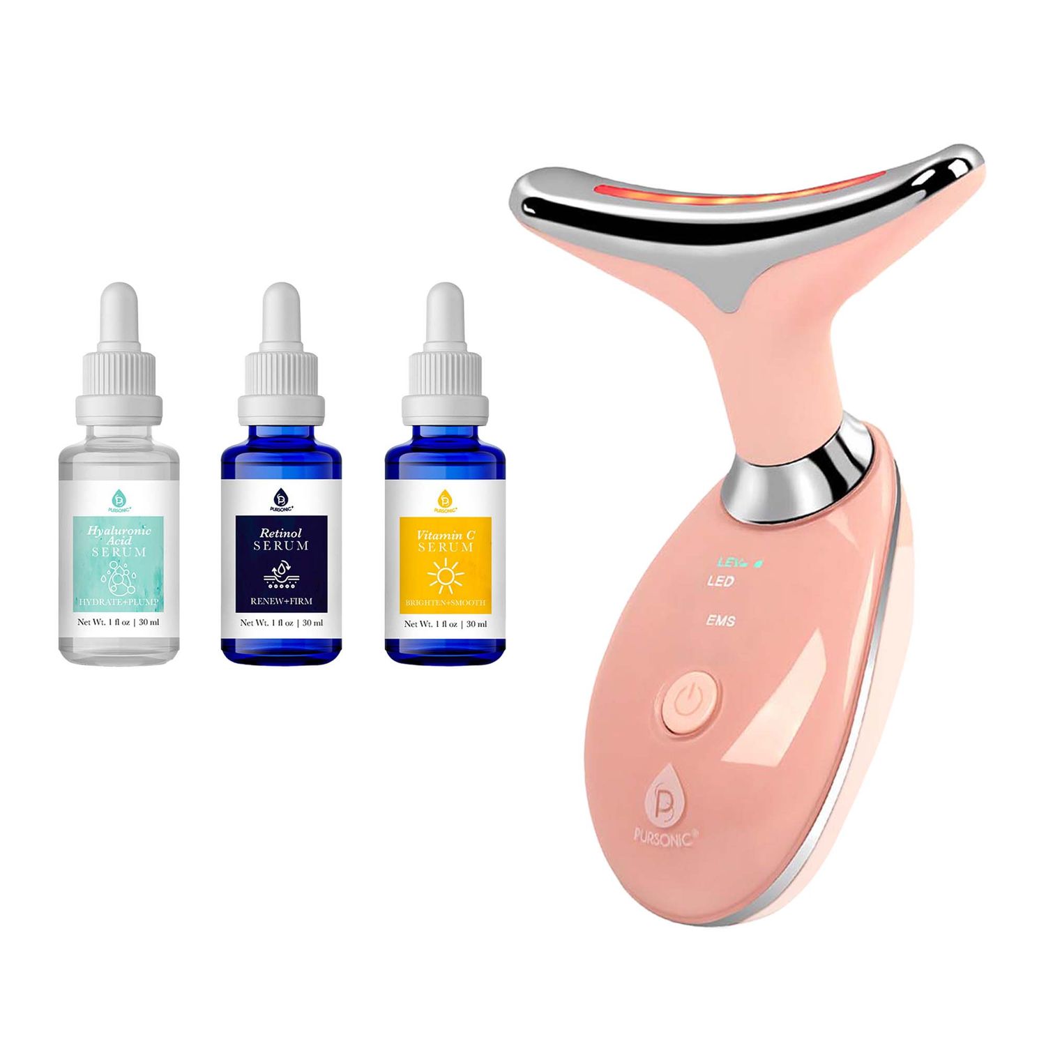 Pursonic 7-in-1 LED Beauty Device &amp; Anti-Aging Serum Set Bundle