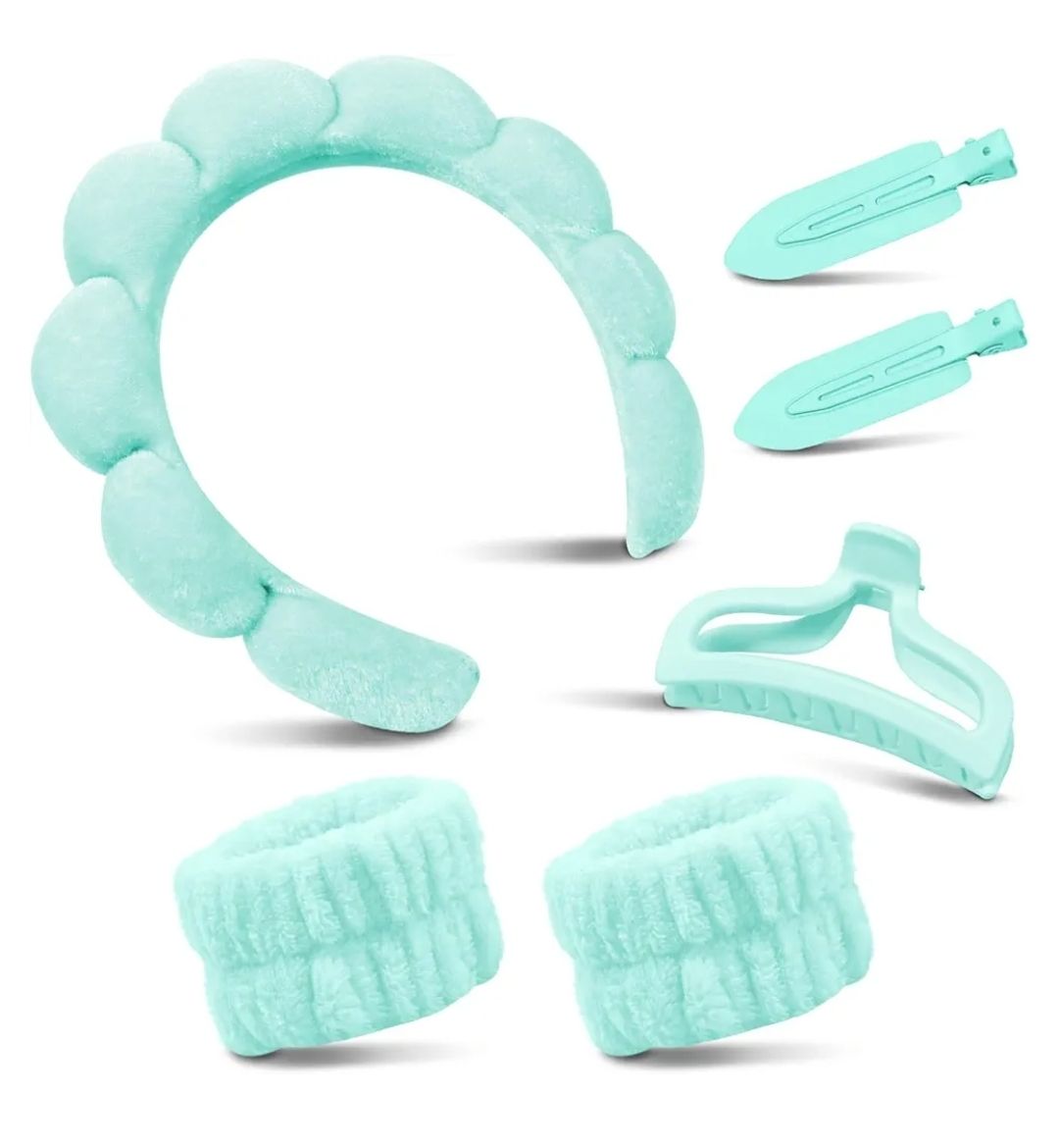 Spa Headband For Washing Face, Cute Skincare Headband and Wristband With Hair Clips set for Women Girl, Soft-Puffy Velvet Makeup Headbands