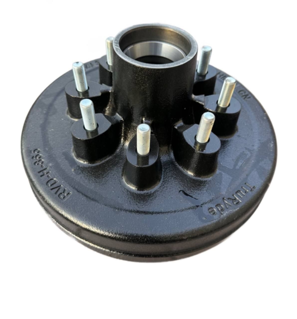 7k Trailer brake drum for 7,000-lb axles with 8 gold 1/2-20 press in studs on 5-1/2 inches