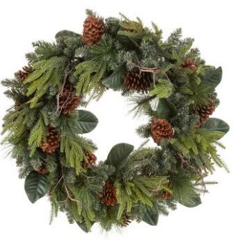 32&quot; Magnolia Leaf Wreath With Pinecones