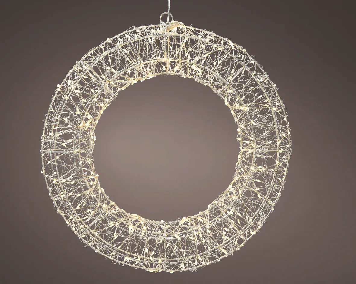 Silver Wire Wreath Pre Lit Micro Warm White LED