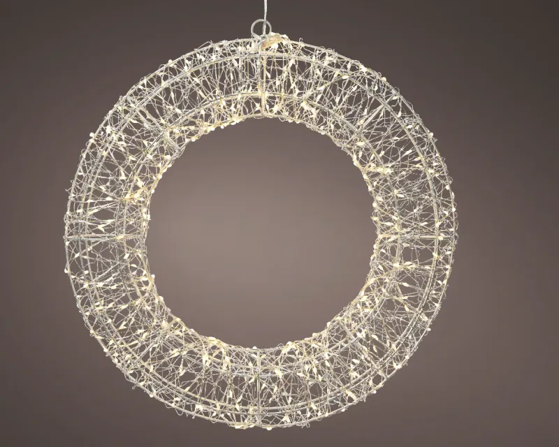 Silver Wire Wreath Pre Lit Micro Warm White LED