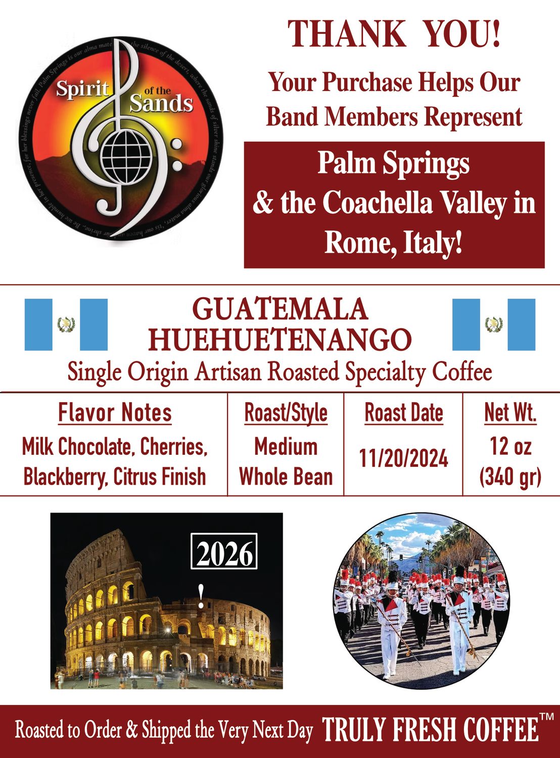 Guatemala - Huehuetenango, Single Origin Arabica Coffee 12 oz Bag