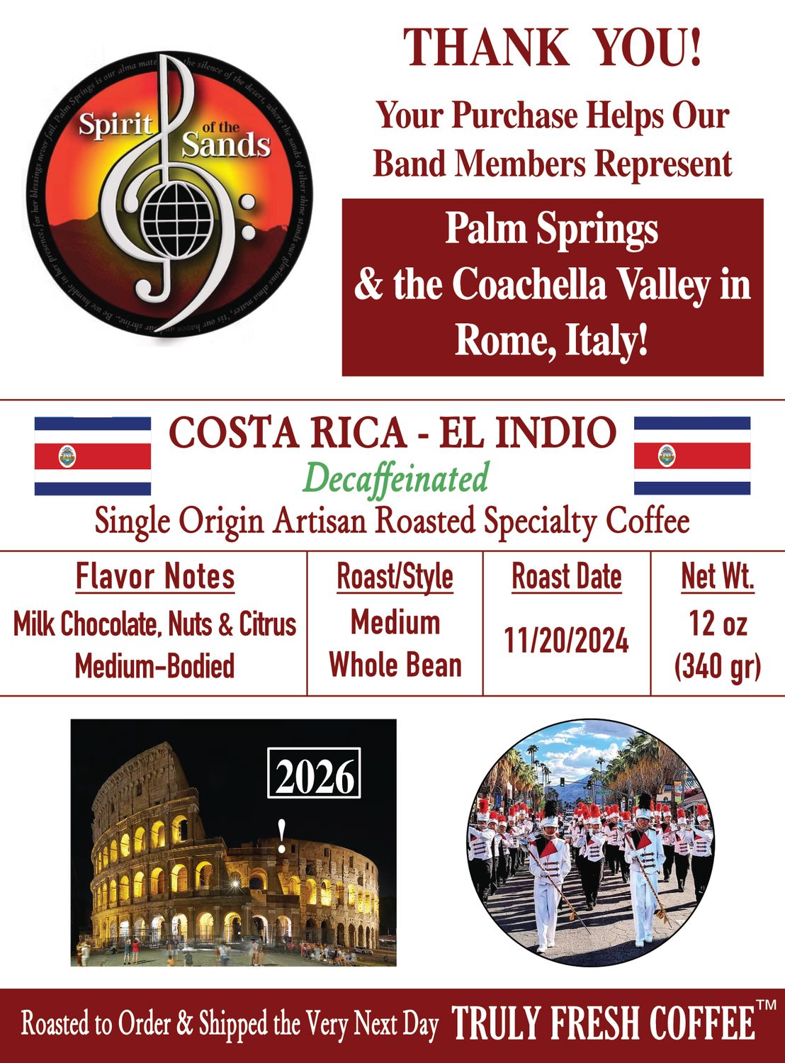 Costa Rica - El Indio - Swiss Water® Process Decaffeinated, Single Origin Arabica Coffee 12 oz Bag