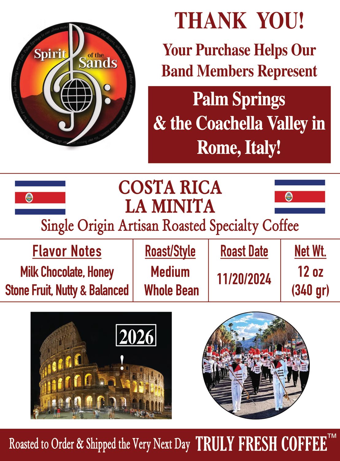 Costa Rica - La Minita Estate (RFA Certified), Single Origin Arabica Coffee 12 oz Bag