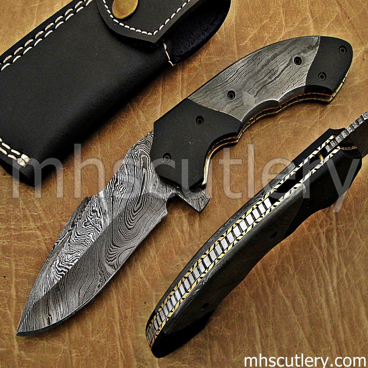 Custom Damascus Steel Fancy Liner Folding Knife