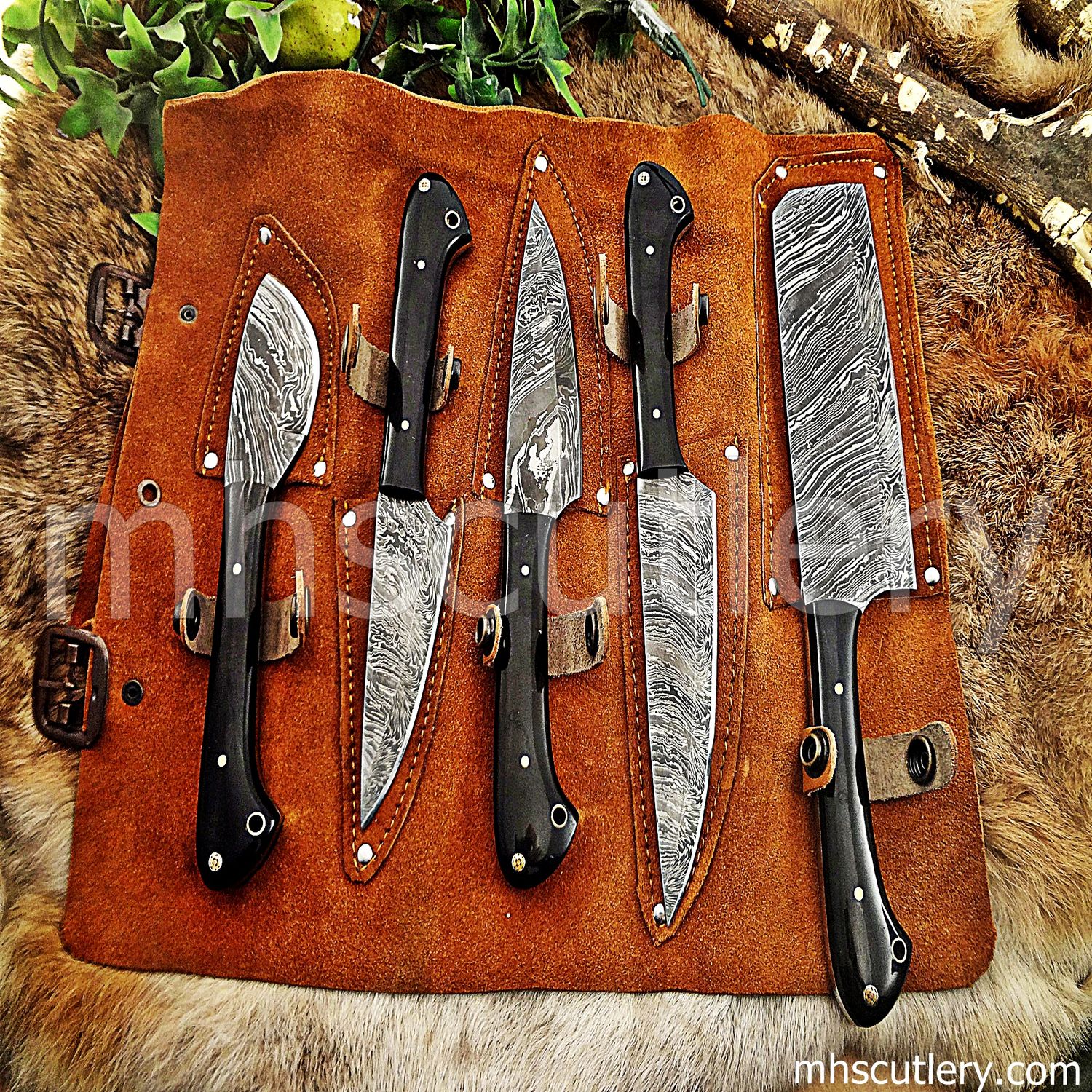 Handmade Damascus Steel Chef Knife Set of 5