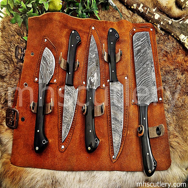 Handmade Damascus Steel Chef Knife Set of 5