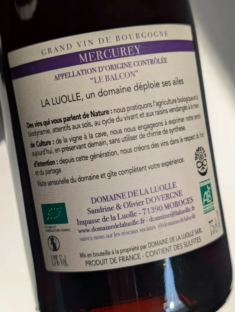 Mercurey, Le Balcon 2021, Domaine de la Luolle