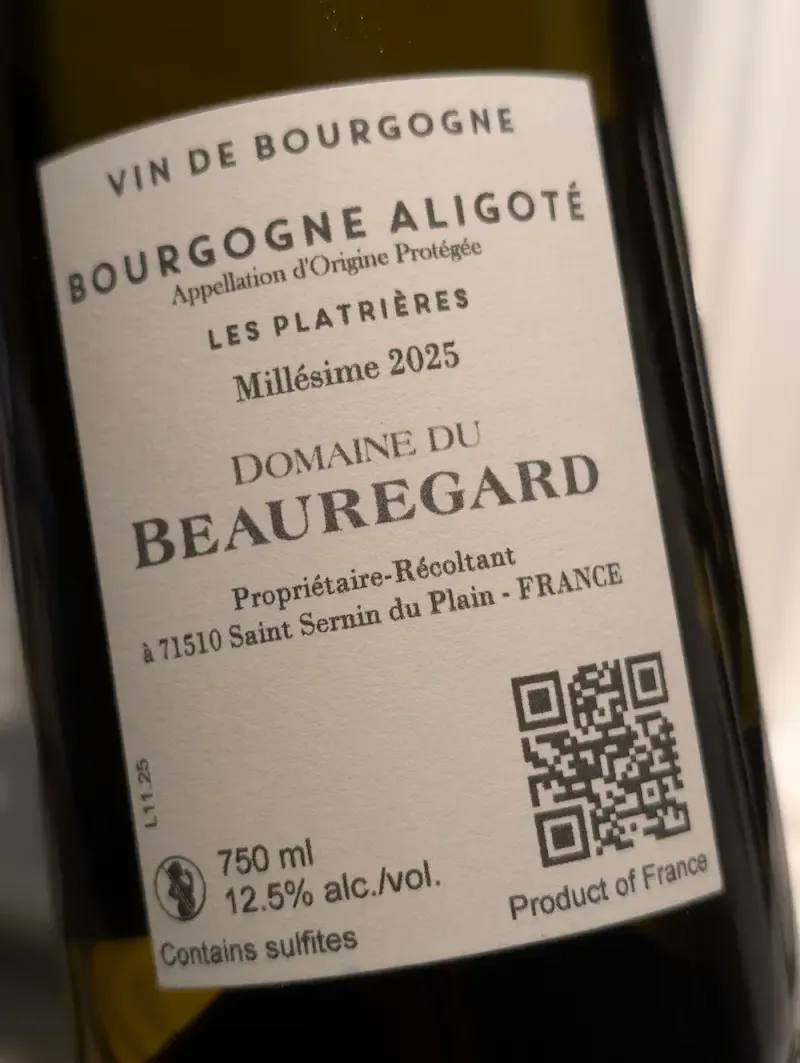 Bourgogne Aligoté Les Platrières 2025, Domaine Beauregard