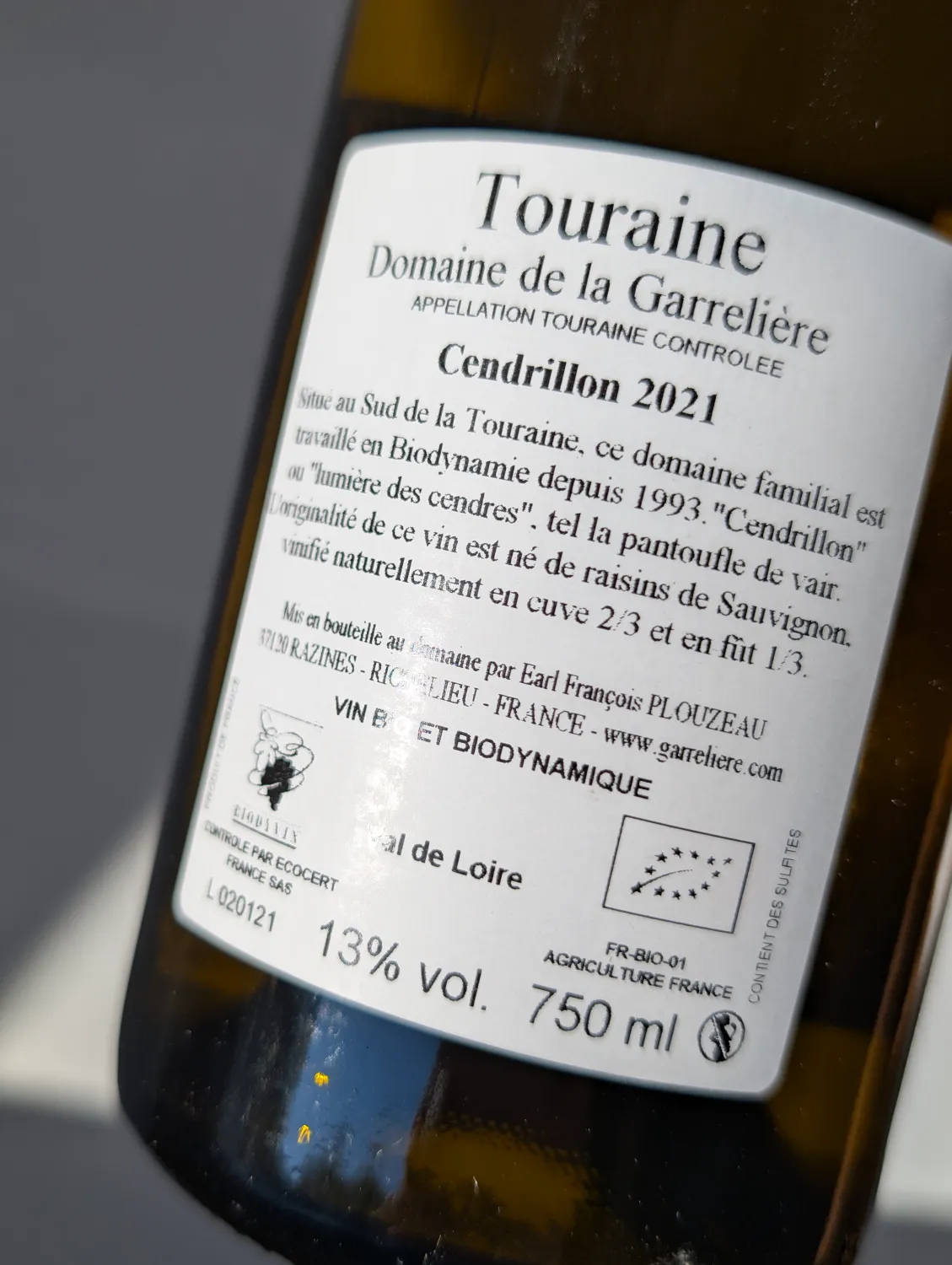 Cendrillon 2021, Domaine de la Garreliere