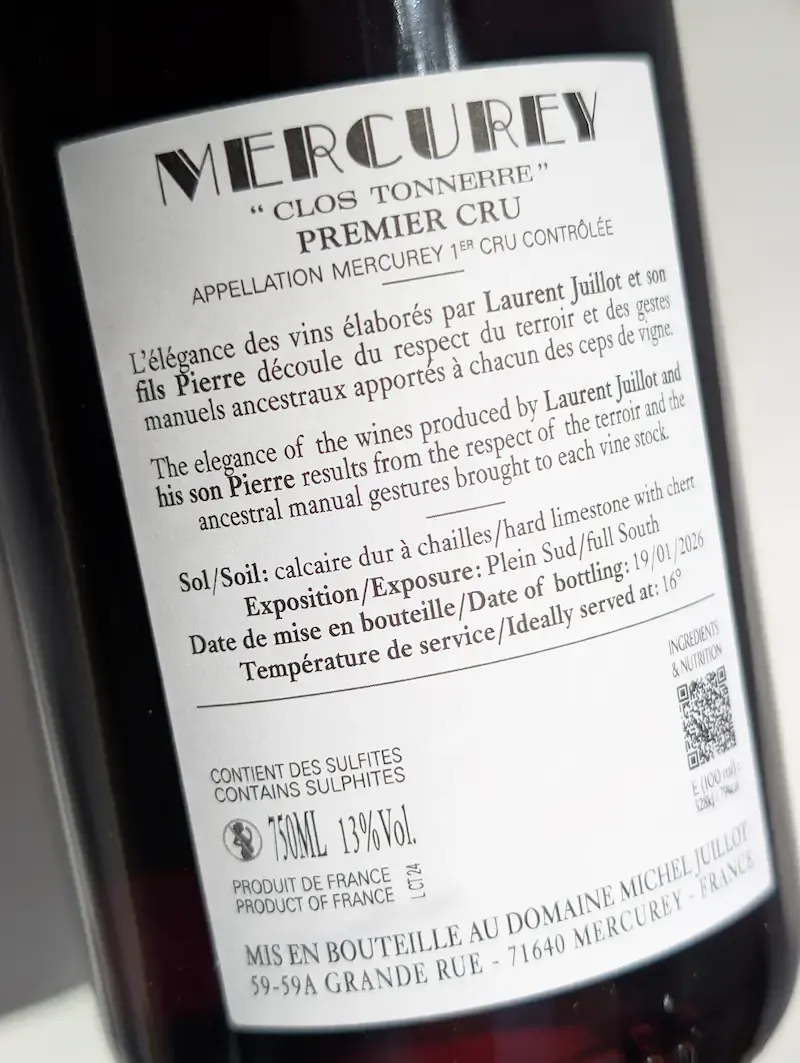 Mercurey Rouge 1er Cru, Clos Tonnerre 2024 Rouge, Domaine Michel Juillot