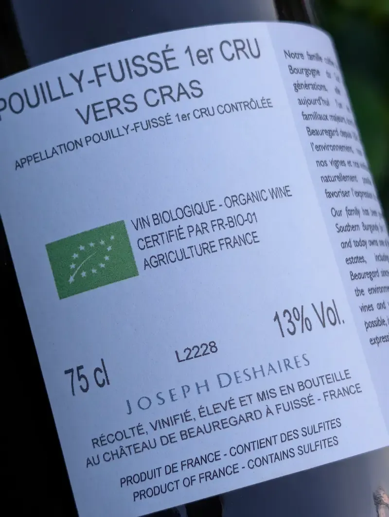 Pouilly-Fuissé 1er Cru, Vers Cras 2022, Joseph Deshaires - Domaine de Beauregard